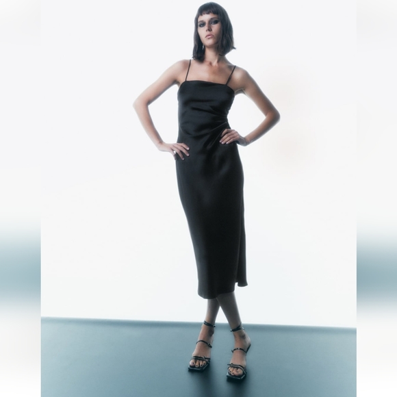 Zara Slip Dress Black LBD Little Black Dress Size M medium NWT - Picture 1 of 6